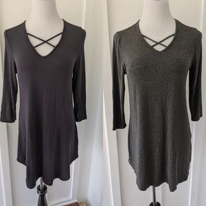 Lot of 2 tunic shirts with criss cross detail